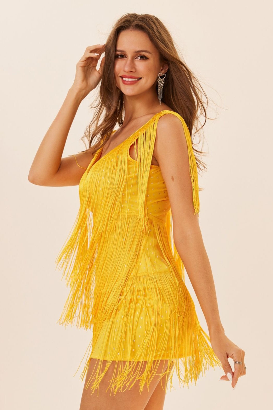 Sleeveless Tassel Trim Fringe Hem Mini Dress