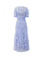 Ruffles Dress Illusion Neckline Ruffles Layered Tulle Maxi Dresses