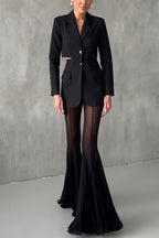 Deep Chic Mesh High Rise Elastic Waist Fishtail Stretch Pants