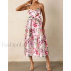 Red 3D Bow Spaghetti Strap Midi Dress