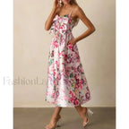 Red 3D Bow Spaghetti Strap Midi Dress
