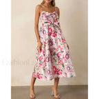 Red 3D Bow Spaghetti Strap Midi Dress