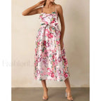 3D Bow Spaghetti-Strap Midi Dress