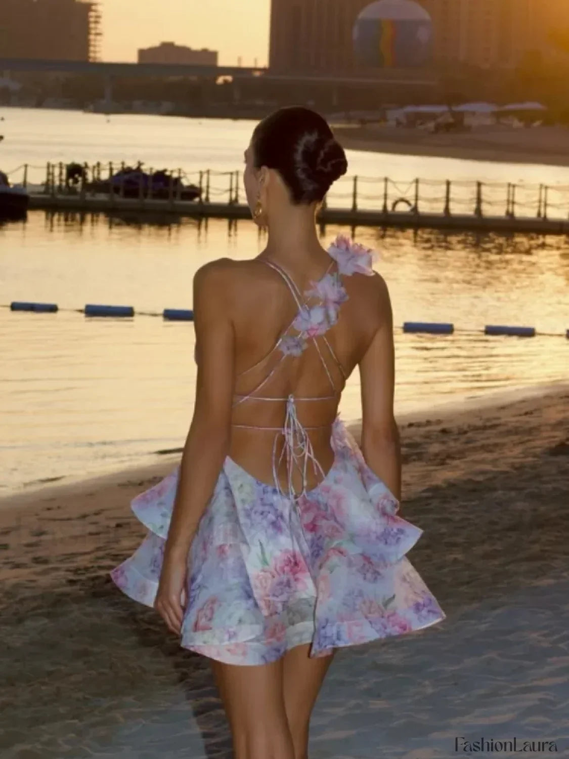 Purple 3D Floral Ruffled Mini Dress