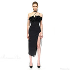 3D Flower Halter Bodycon Party Dress