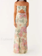 3D Flower Patchwork Tube Maxi Dress