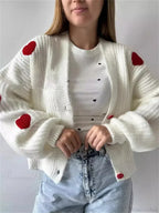 3D Heart Patchwork Valentine__ Day Cardigan