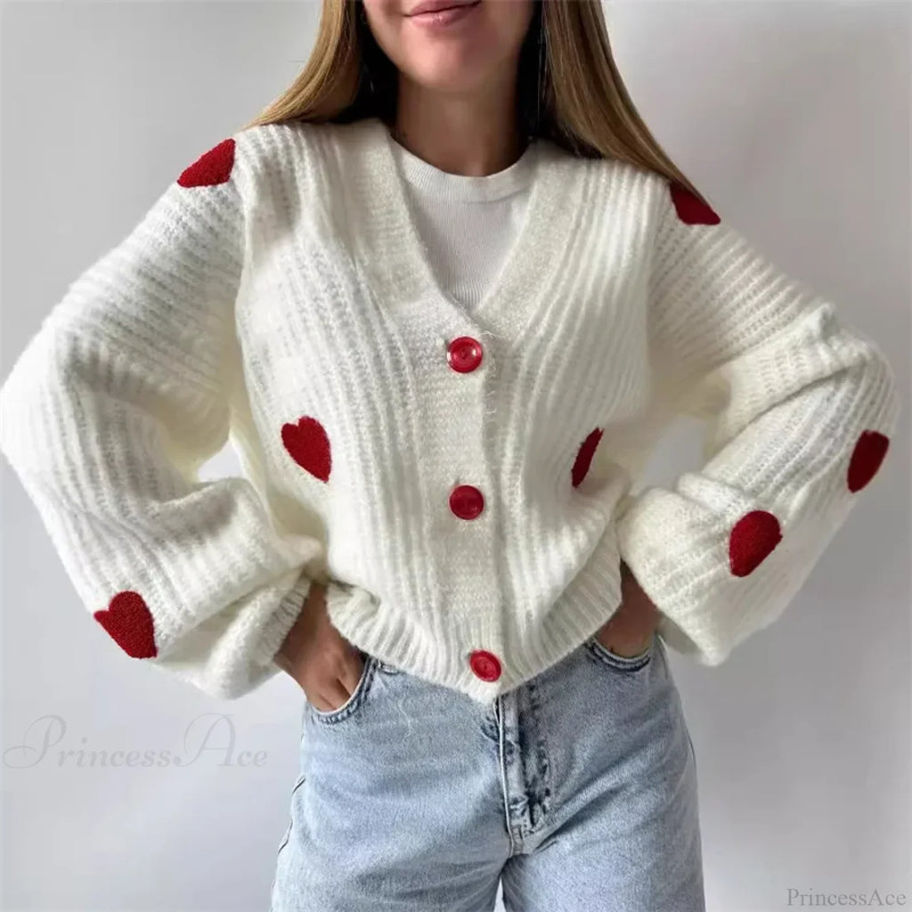 3D Heart Patchwork Valentine__ Day Cardigan
