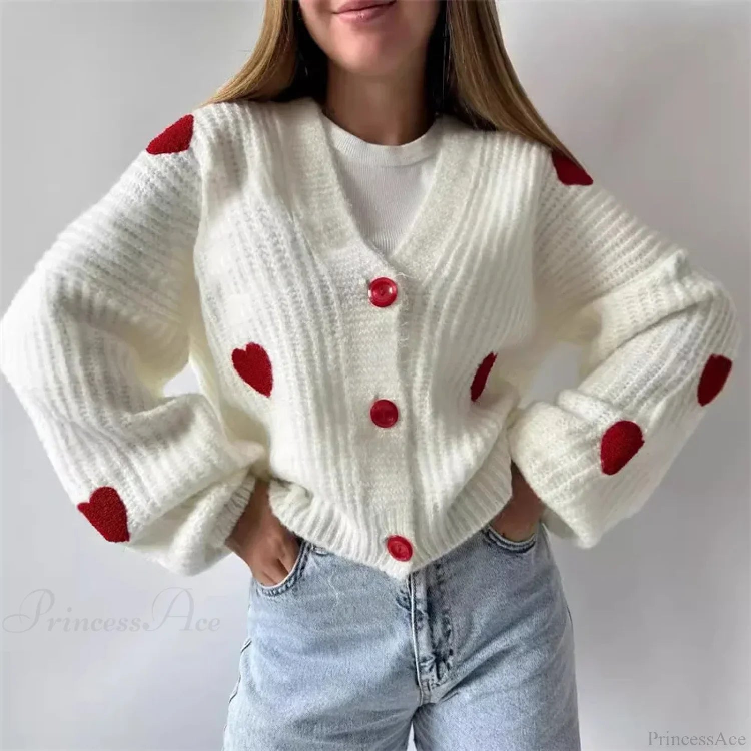 3D Heart Patchwork Valentine__ Day Cardigan