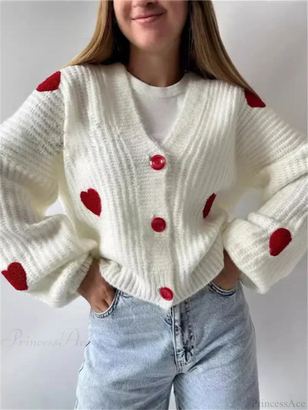 3D Heart Patchwork Valentine__ Day Cardigan