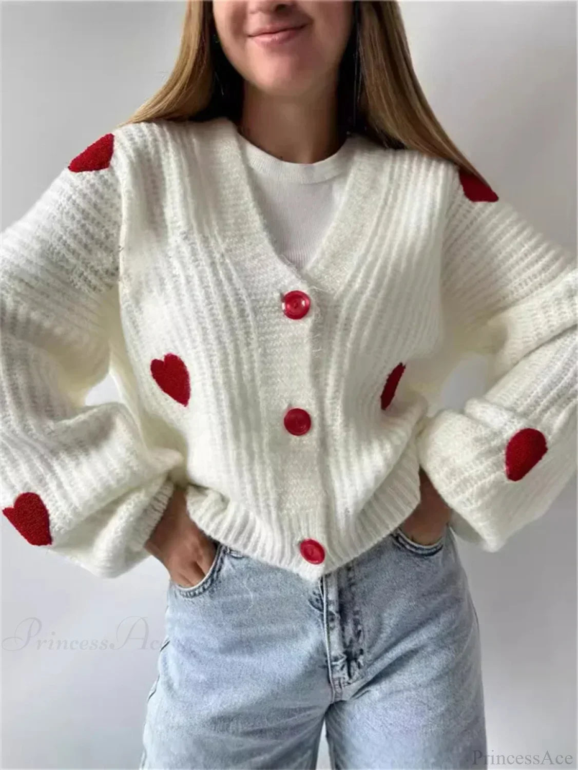 3D Heart Patchwork Valentine__ Day Cardigan