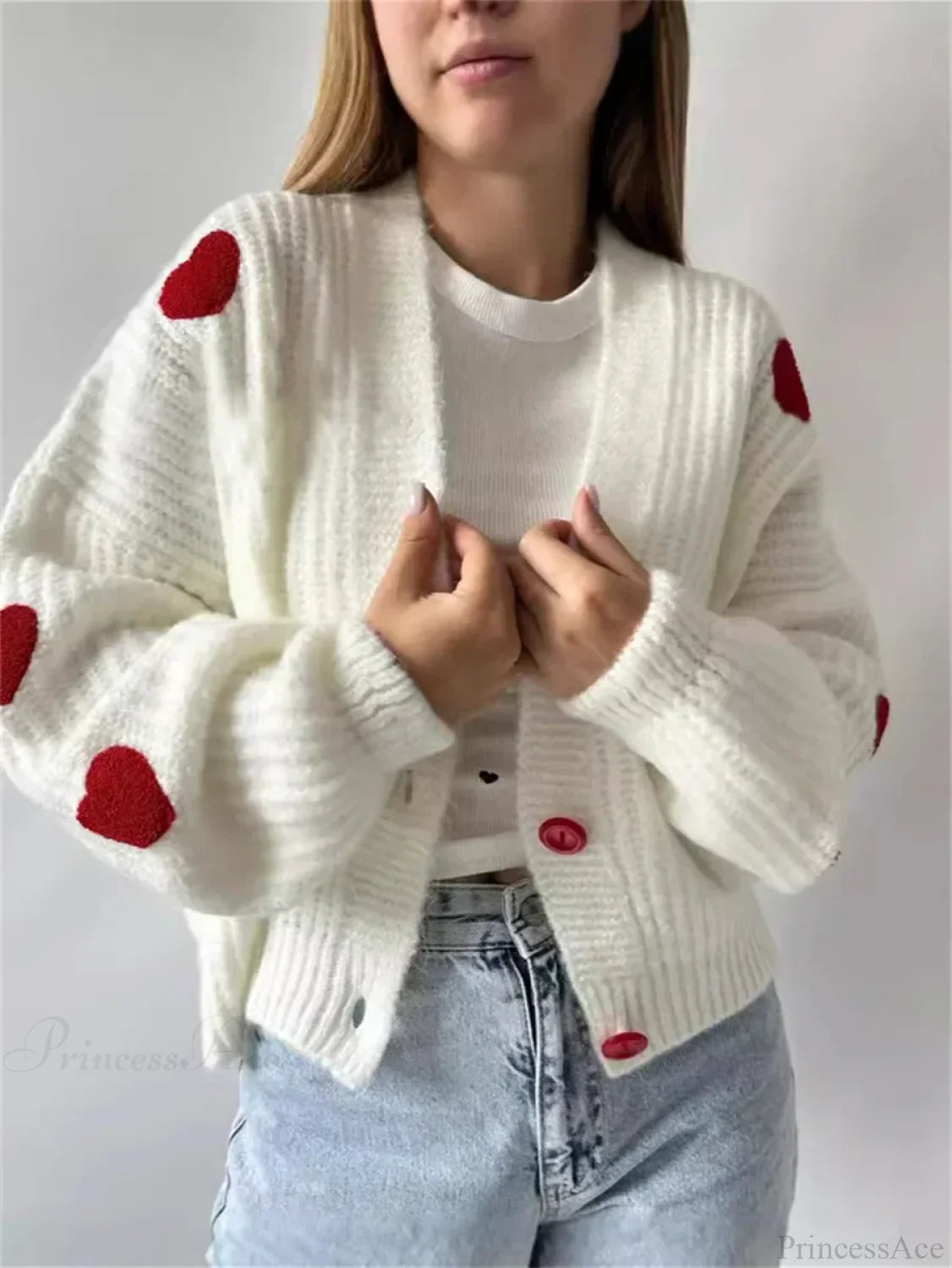 3D Heart Patchwork Valentine__ Day Cardigan