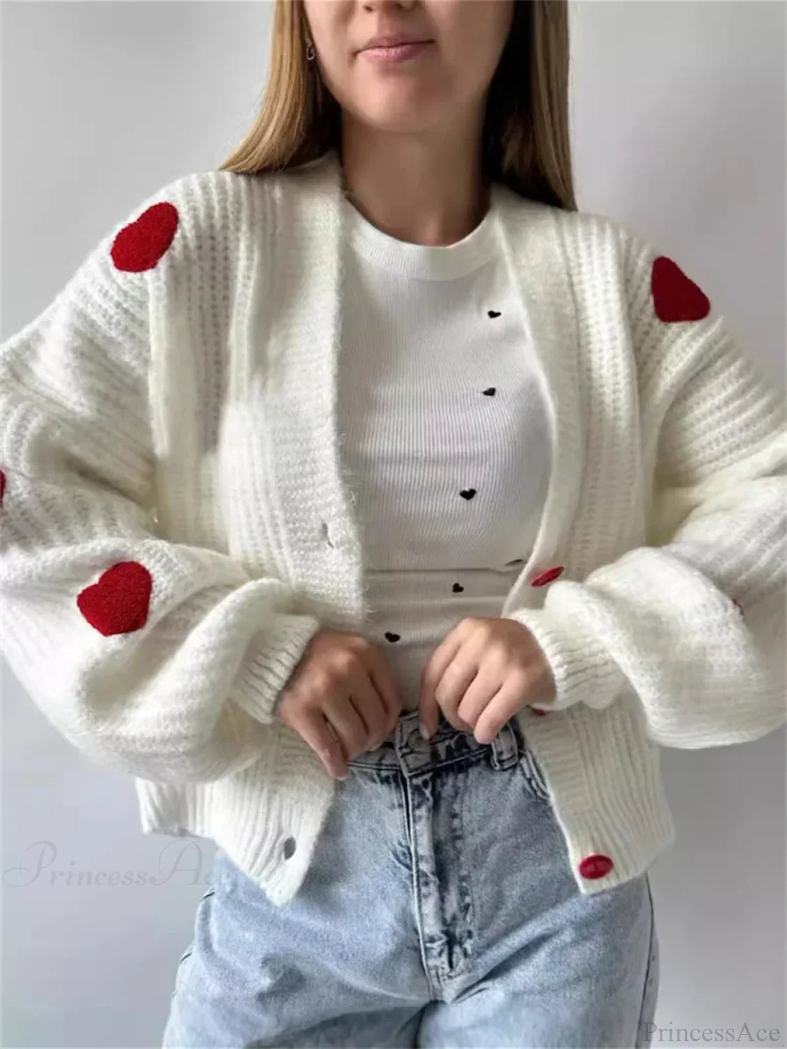 3D Heart Patchwork Valentine__ Day Cardigan