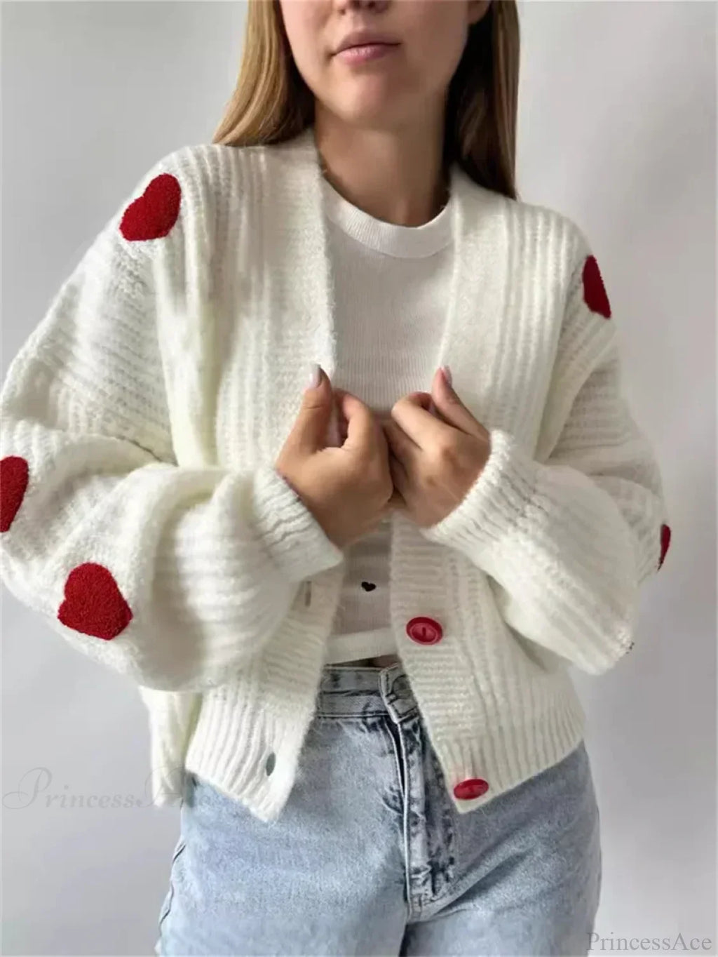 3D Heart Patchwork Valentine__ Day Cardigan