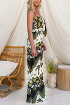 Unique Print Casual Spaghetti Strap High Waist Resort Loose Wide Leg Jumpsuit