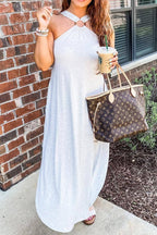 Halter Ring Detail Pocket Sharkbite Hem Jersey Maxi Dress