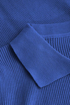 Rib Knit Polo Collar Button Front Flared Cuff Maxi Dress