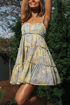 Floral Print Tie Shoulder Tiered Ruffle Babydoll Mini Dress