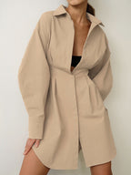 Fold Pleated Detail Shirt Mini Dress