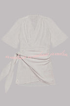 Easy Breezy Cotton Linen Blend Knotted Wrap Mini Dress