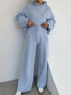 Solid Oversized Hoodie & Drawstring Wide Leg Pants Set