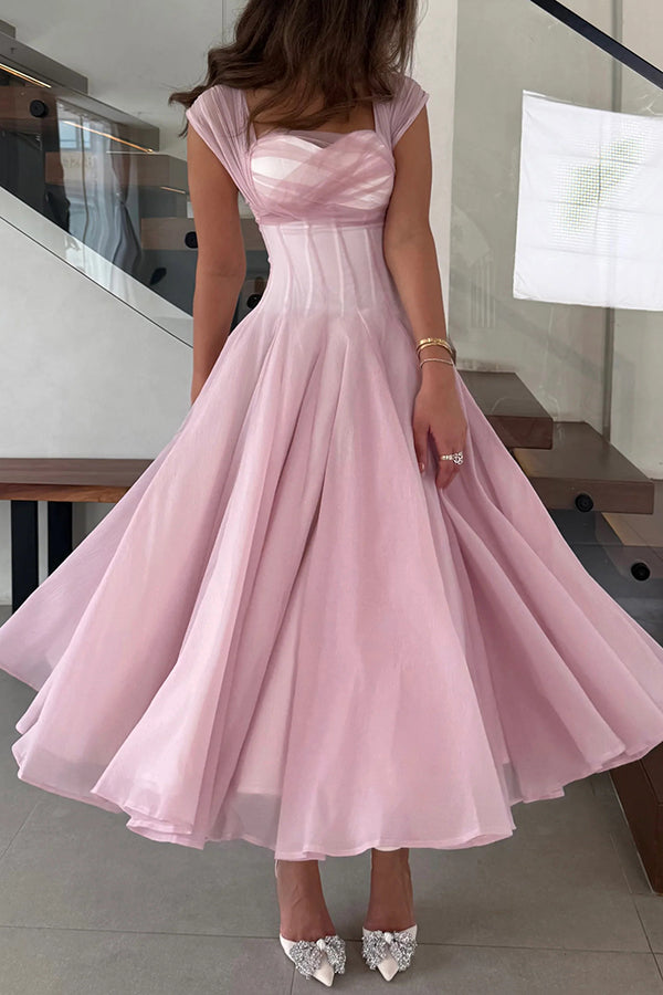 Elegant Sleeveless Waist-cinching Mesh Full-hem Maxi Dress