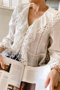Tweed-Inspired French Design Long-Sleeve Blouse