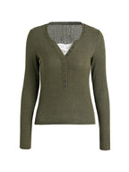 Lace Paneled Button Long Sleeve Knit Top