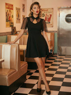 Mesh Patchwork Hollow Out Neckline A Line Skater Dress For Women 2026