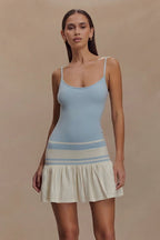 Colorblock Tank Top and Pleated Mini Skirt Two Piece Set