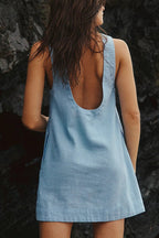 Linen Crew Neck Sleeveless Shift Mini Dress