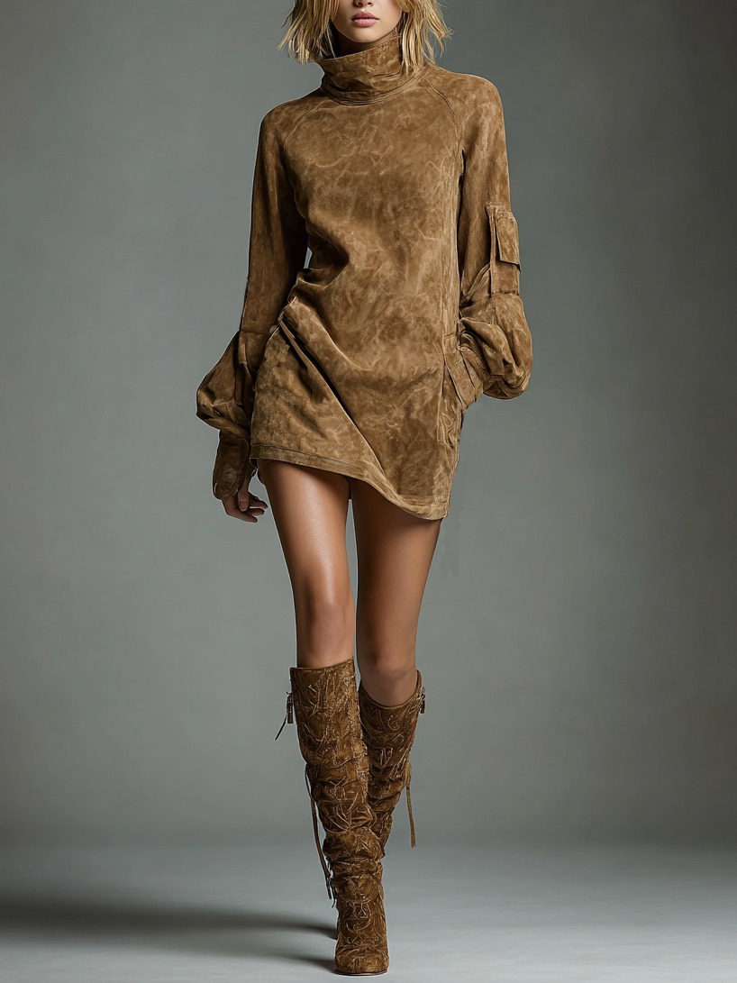 | Vintage Loose Suede Mini Dress