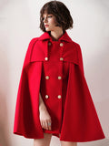 Women Burgundy Wool Blend Poncho Oversized Cape Coat Winter Outerwear 2026