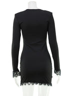 Lace Trim Long Sleeve V-Neck Bodycon Mini Party Dress For Women 2026
