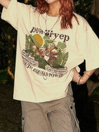 Vintage Dog Print Half Sleeve Oversized Short Sleeve Tee