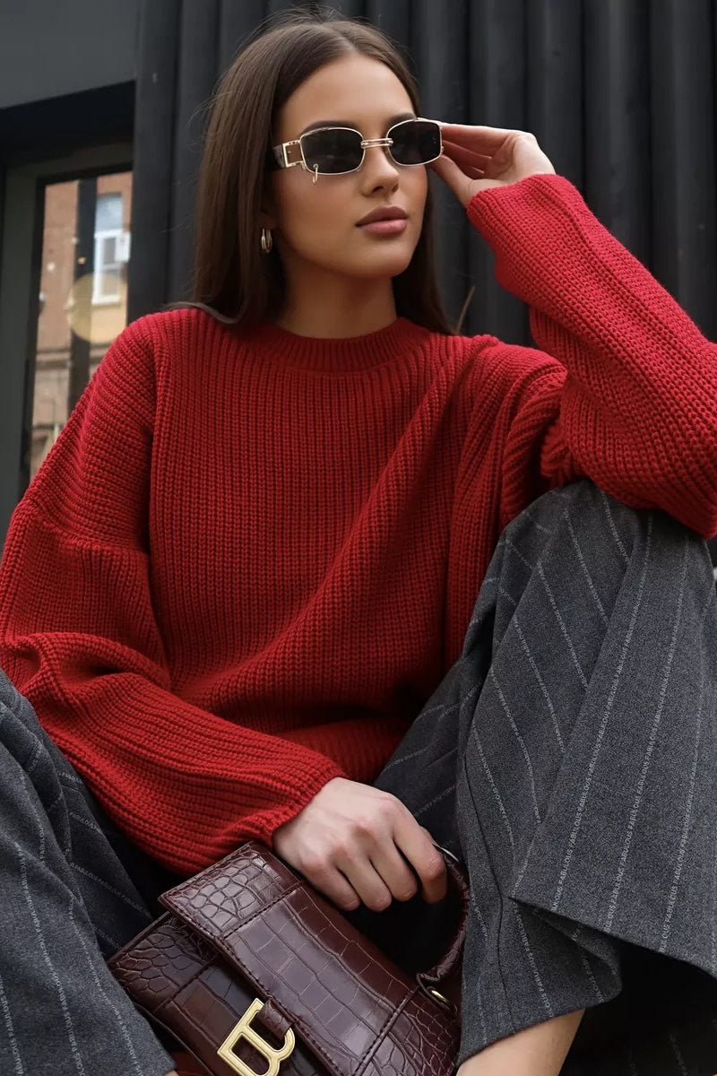 Casual Crew Neck Loose Solid Sweater