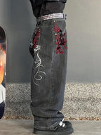 Dark Gothic Skull Print Boyfriend Jeans