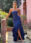 Strapless Ruffle Cascade High-Low Maxi Gown