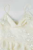 Sequin Cowl Neck Spaghetti Strap Tiered Ruffle Mini Dress
