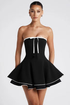 Black Contrast Bustier Lace-up Back Dress