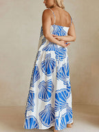 Seashell Print Square Neck Spaghetti Strap Flowy Maxi Dress
