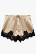 Stylish Satin Lace-trimmed Casual Drawstring Shorts