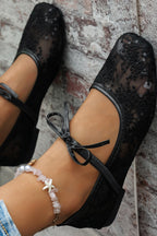 Fashionable Sequined Embroidered Square-toe Flat Casual Shoes