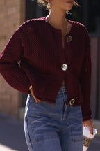 Button Round Neck Sweater Cardigan