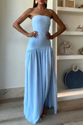 Lizzy Exclusive Strapless Semi Sheer Patchwork Chiffon Maxi Dress Statement Occasion Edit