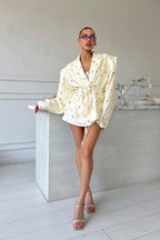 Long Sleeve Printed Waist Tie Blazer
