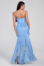 Halter Spaghetti Strap Tiered Fringe Maxi Dress