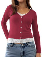 Fake Two Piece Lace Long Sleeve Tee