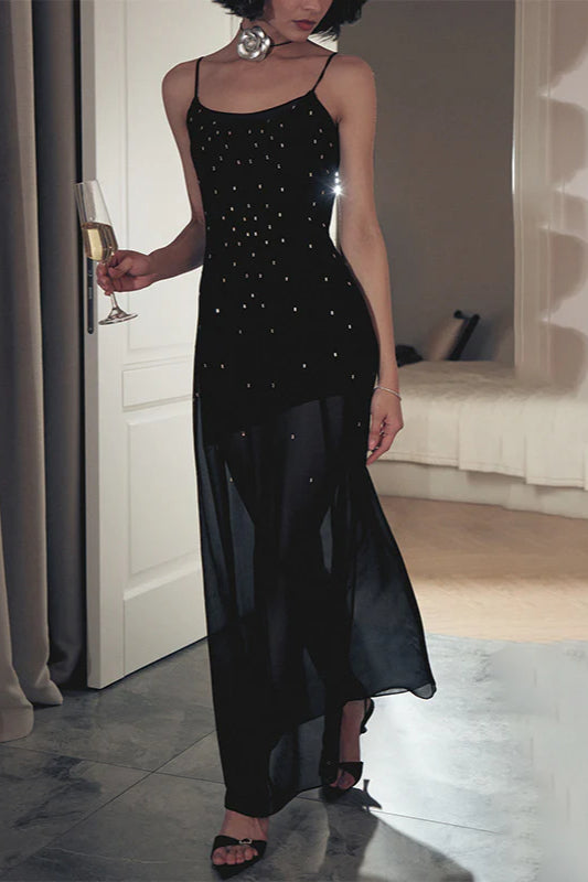 Sparkling Mesh Spliced Cami Long Party Dress