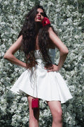 Strapless Pleated Fit and Flare Babydoll Mini Dress